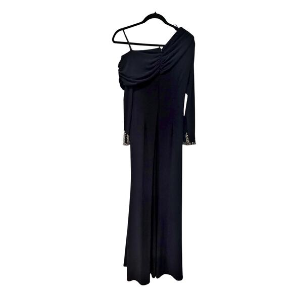 Betsy & Adam "Chrishell" Long Jersey Knit Off the Shoulder Gown Navy Size 8 NWT - Picture 8 of 13